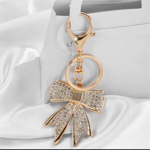 NWT*BOW Gold Keychain/Purse Charm- RHINESTONE w/ Lobster Clasp*NEW